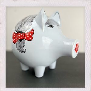 Vintage Piggybank Waechtersbach West Germany Mid Century Girl Red Bows